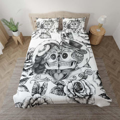 Black And White Couple Skull Love Duvet Cover Set - Wonder Skull