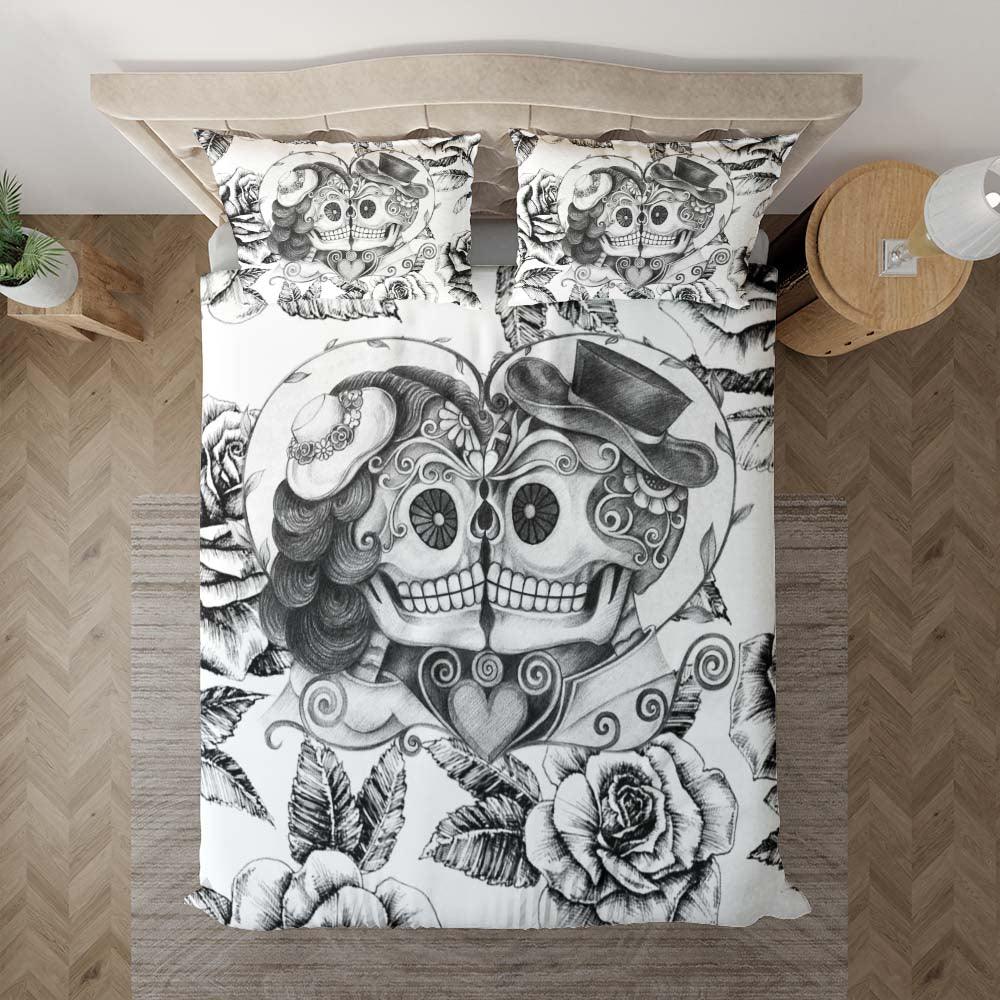 Black And White Couple Skull Love Duvet Cover Set - Wonder Skull