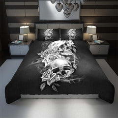 Black And White Skull Flower Duvet Cover Set - Wonder Skull