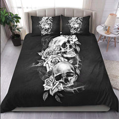 Black And White Skull Flower Duvet Cover Set - Wonder Skull