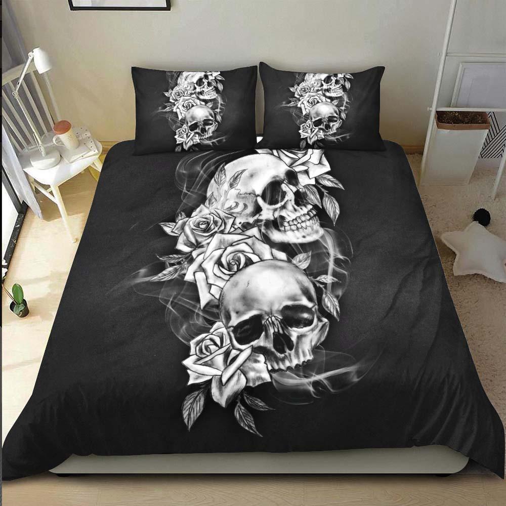 Black And White Skull Flower Duvet Cover Set - Wonder Skull