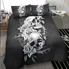 Black And White Skull Flower Duvet Cover Set - Wonder Skull