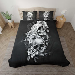 Black And White Skull Flower Duvet Cover Set - Wonder Skull