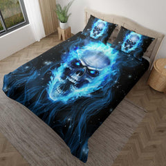 Blue Flaming Skull Duvet Cover Set - Wonder Skull