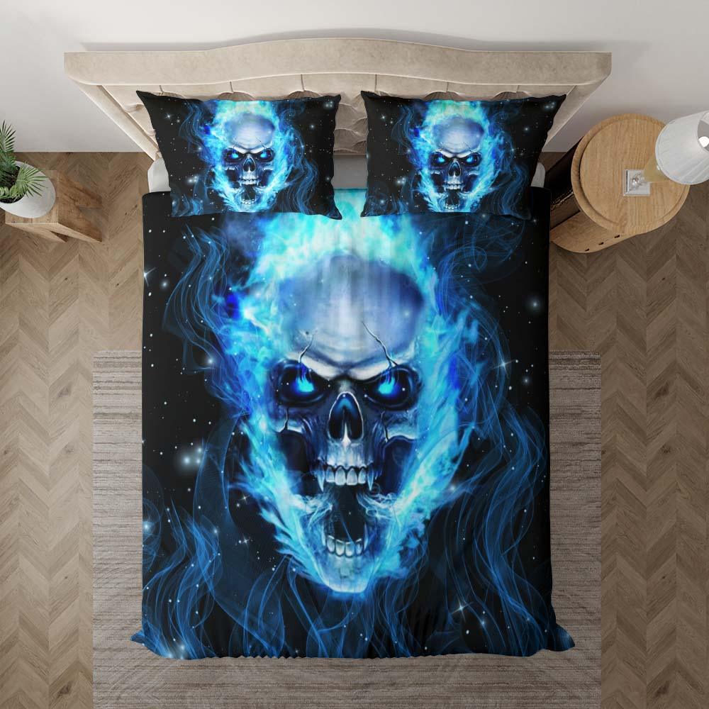 Blue Flaming Skull Duvet Cover Set - Wonder Skull