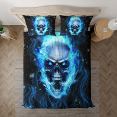 Blue Flaming Skull Duvet Cover Set - Wonder Skull