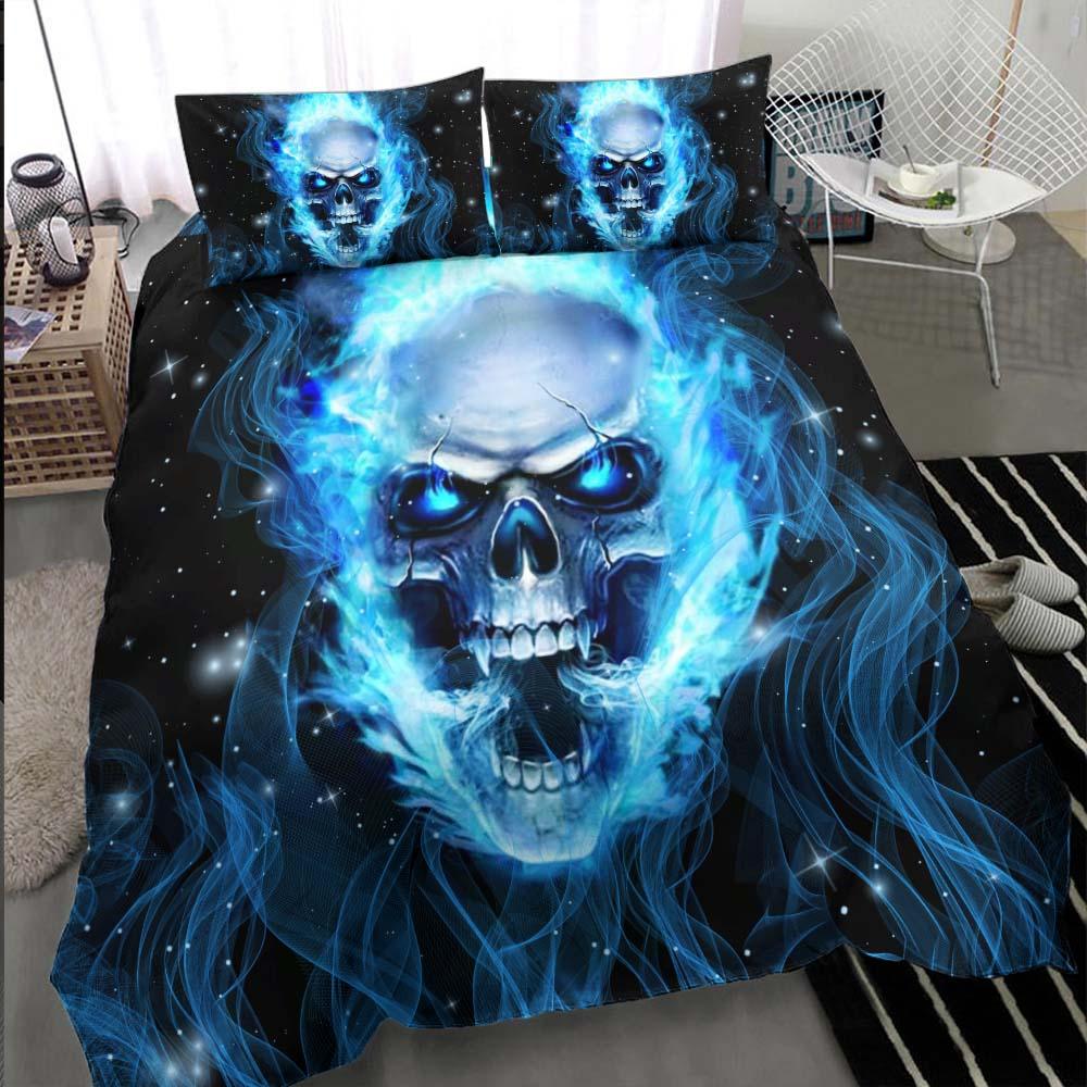 Blue Flaming Skull Duvet Cover Set - Wonder Skull