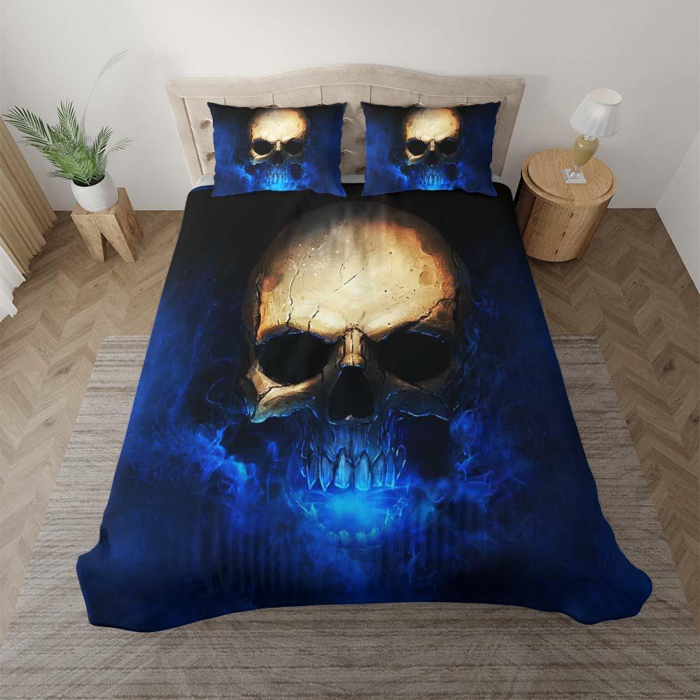 Blue Smoke Flame Skull Duvet Cover Set - Wonder Skull