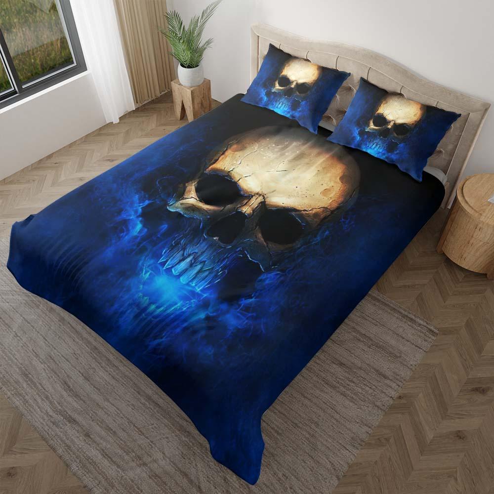 Blue Smoke Flame Skull Duvet Cover Set - Wonder Skull