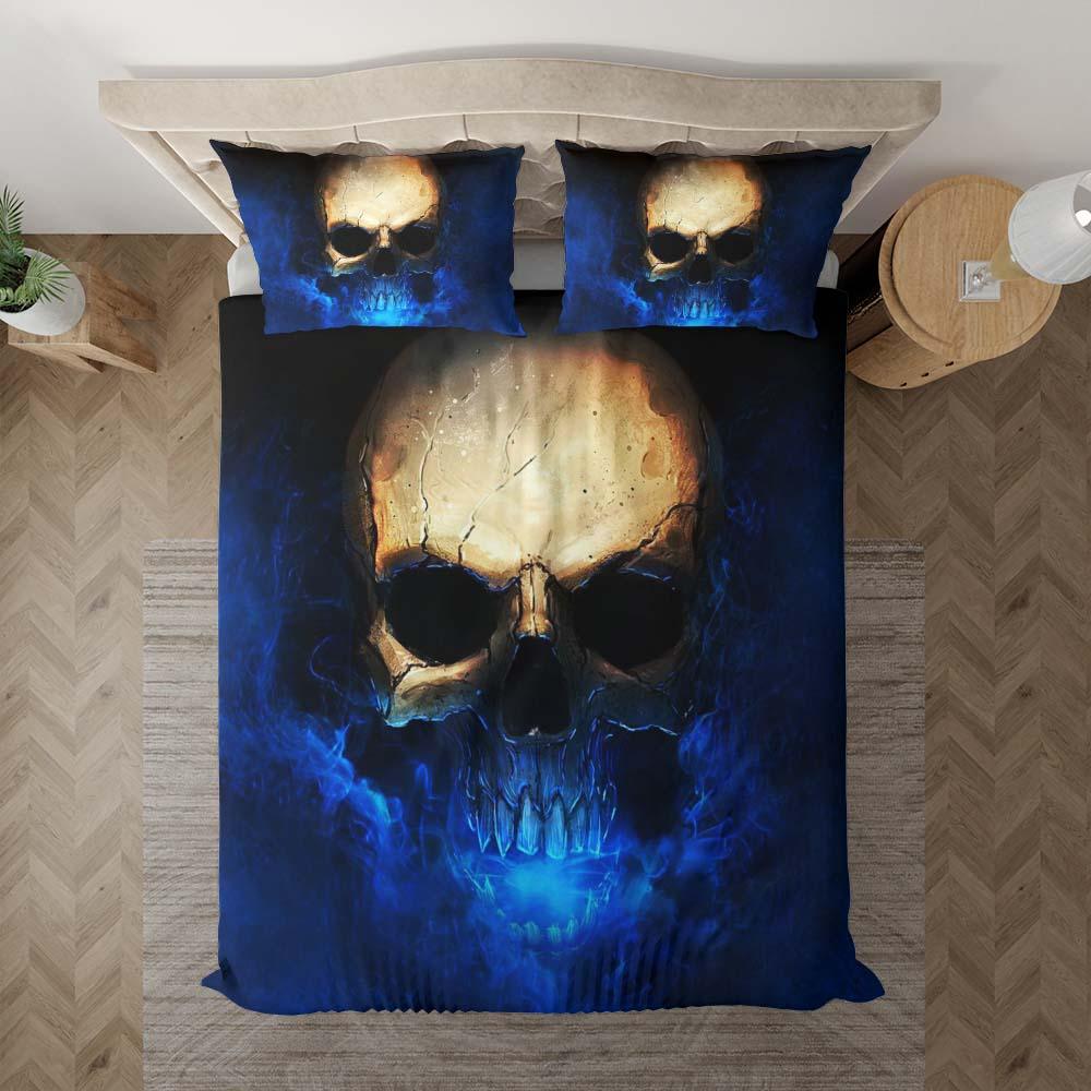 Blue Smoke Flame Skull Duvet Cover Set - Wonder Skull