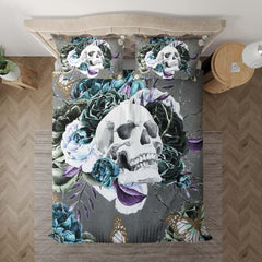 Butterfly Skull Rose Gray Duvet Cover Set - Wonder Skull