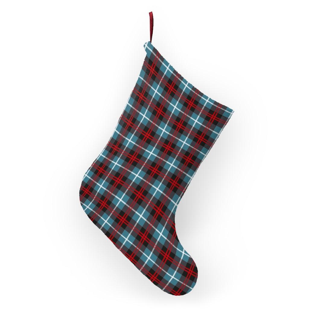 Plaid Cyan Flannel Stockings - Wonder Skull