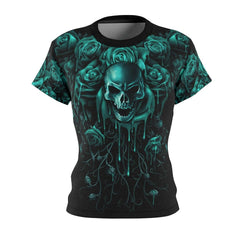 Cyan Skull And Rose Melting All Over Print T-shirt For Women - Wonder Skull