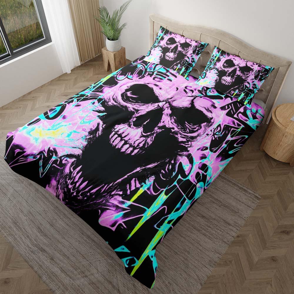 Chromatic Skull Splatter Duvet Cover Set - Wonder Skull