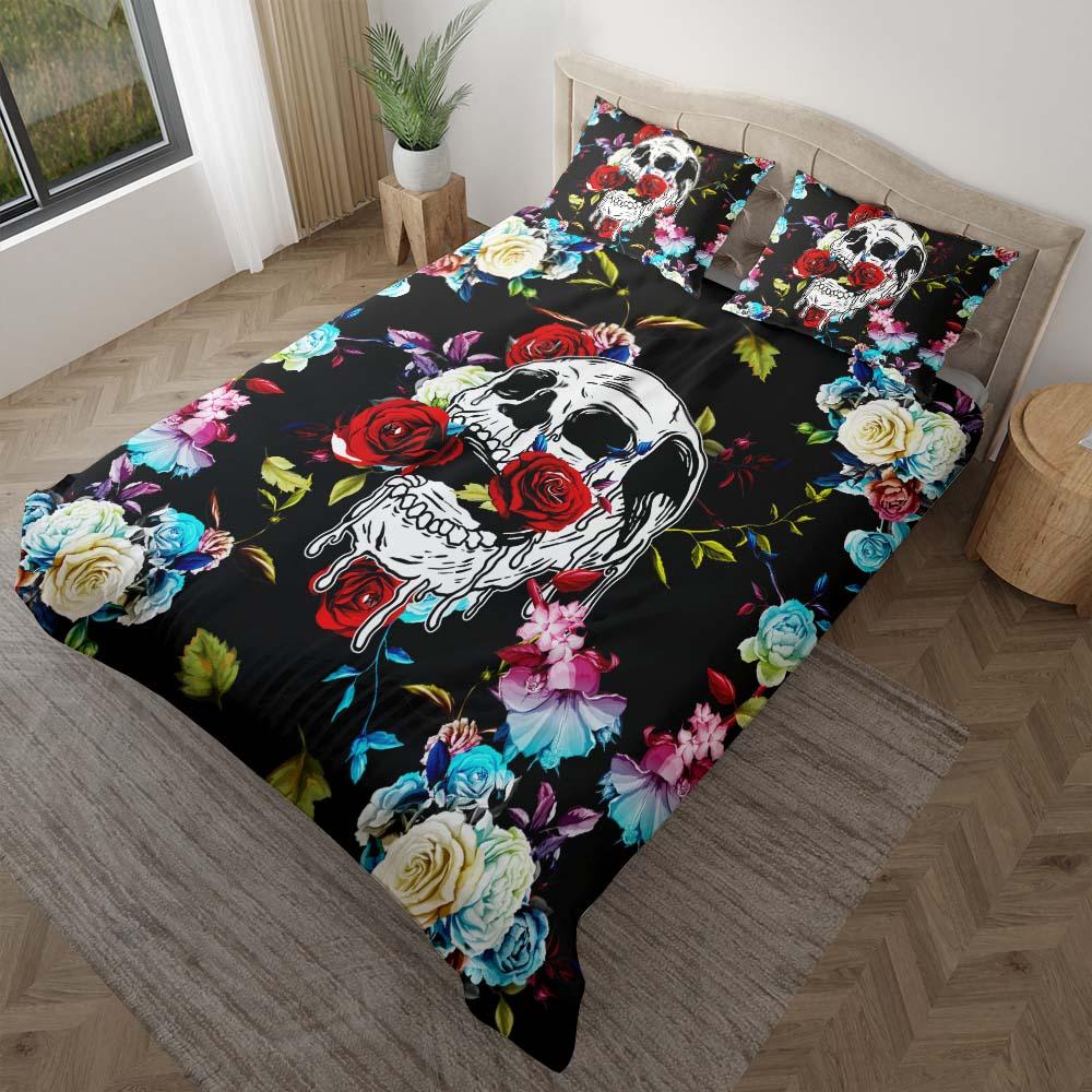 Colorful Floral Skull Duvet Cover Set - Wonder Skull