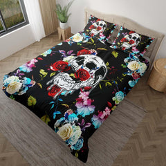 Colorful Floral Skull Duvet Cover Set - Wonder Skull