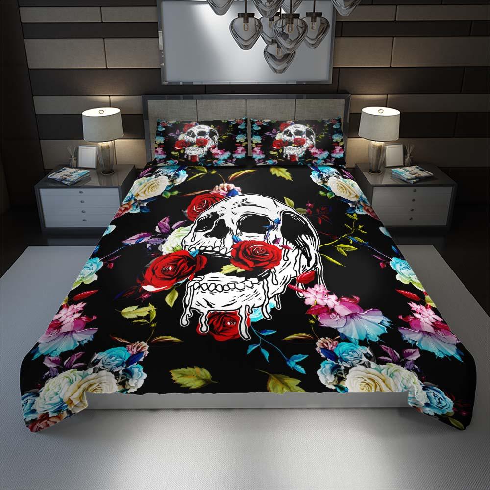 Colorful Floral Skull Duvet Cover Set - Wonder Skull