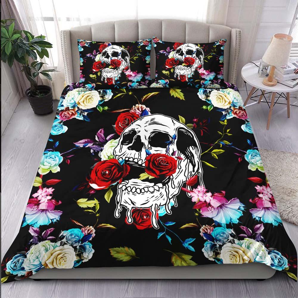 Colorful Floral Skull Duvet Cover Set - Wonder Skull