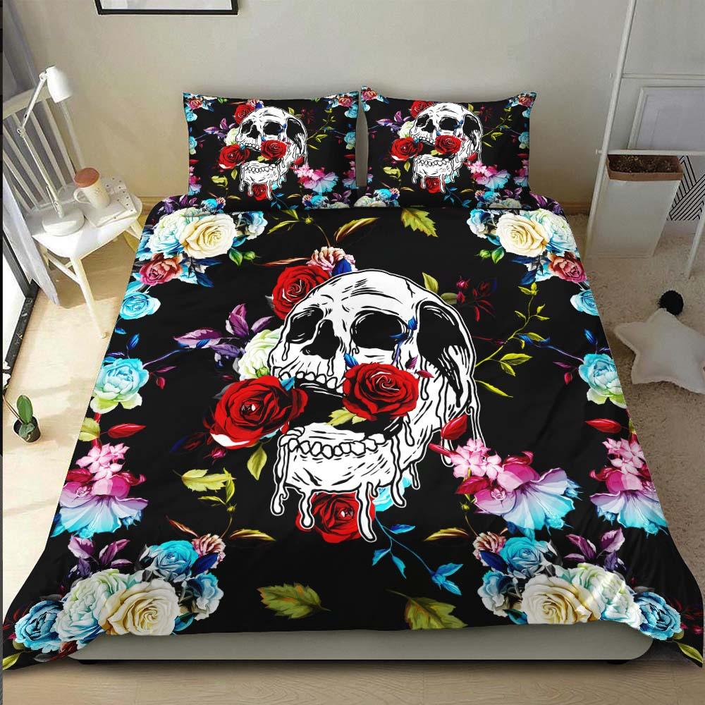 Colorful Floral Skull Duvet Cover Set - Wonder Skull