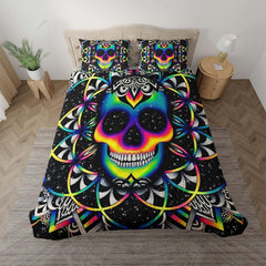 Colorful Galaxy Skull Mandala Duvet Cover Set - Wonder Skull