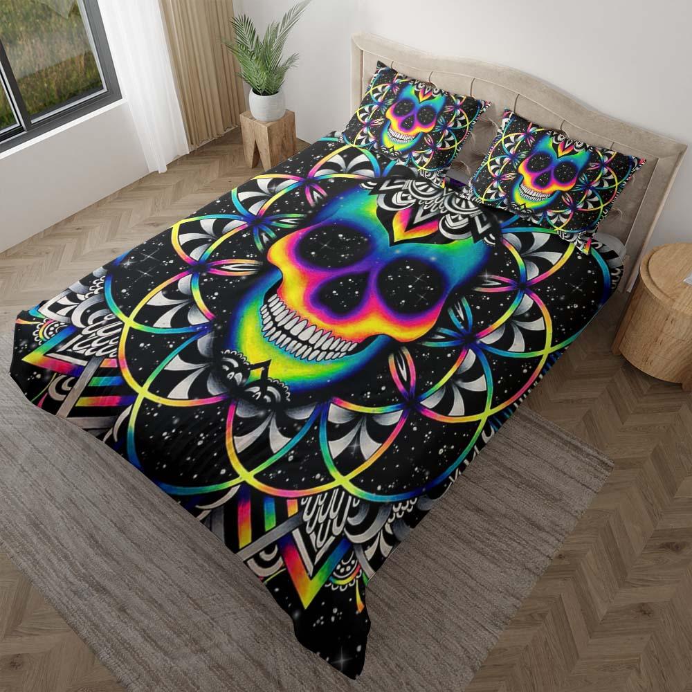 Colorful Galaxy Skull Mandala Duvet Cover Set - Wonder Skull