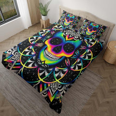 Colorful Galaxy Skull Mandala Duvet Cover Set - Wonder Skull
