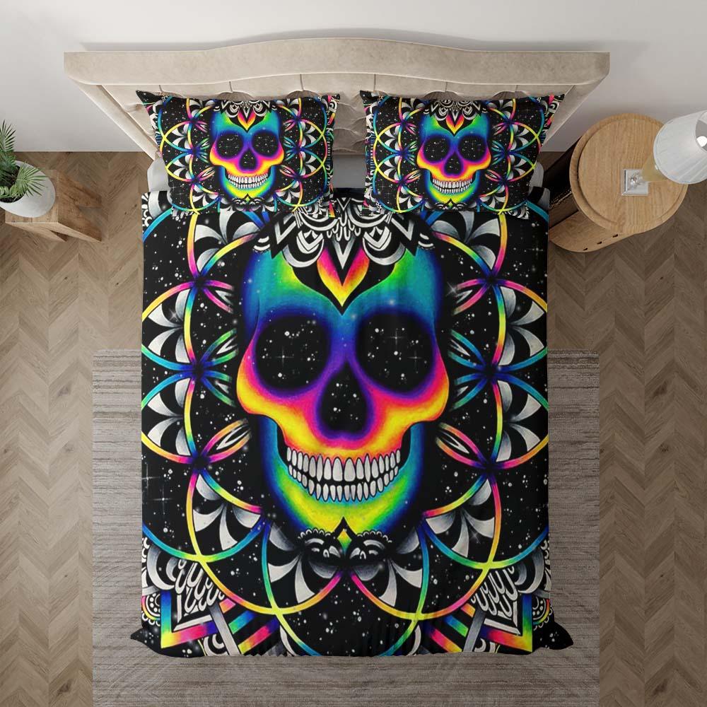Colorful Galaxy Skull Mandala Duvet Cover Set - Wonder Skull