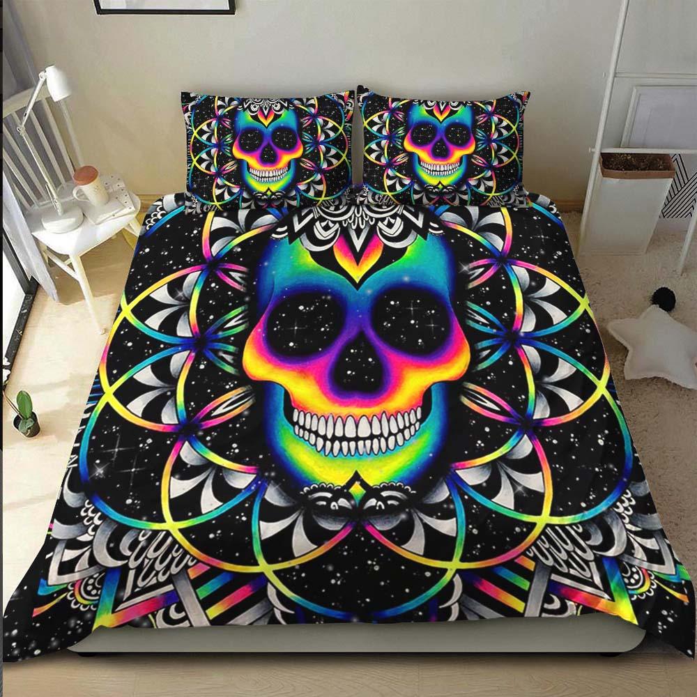 Colorful Galaxy Skull Mandala Duvet Cover Set - Wonder Skull
