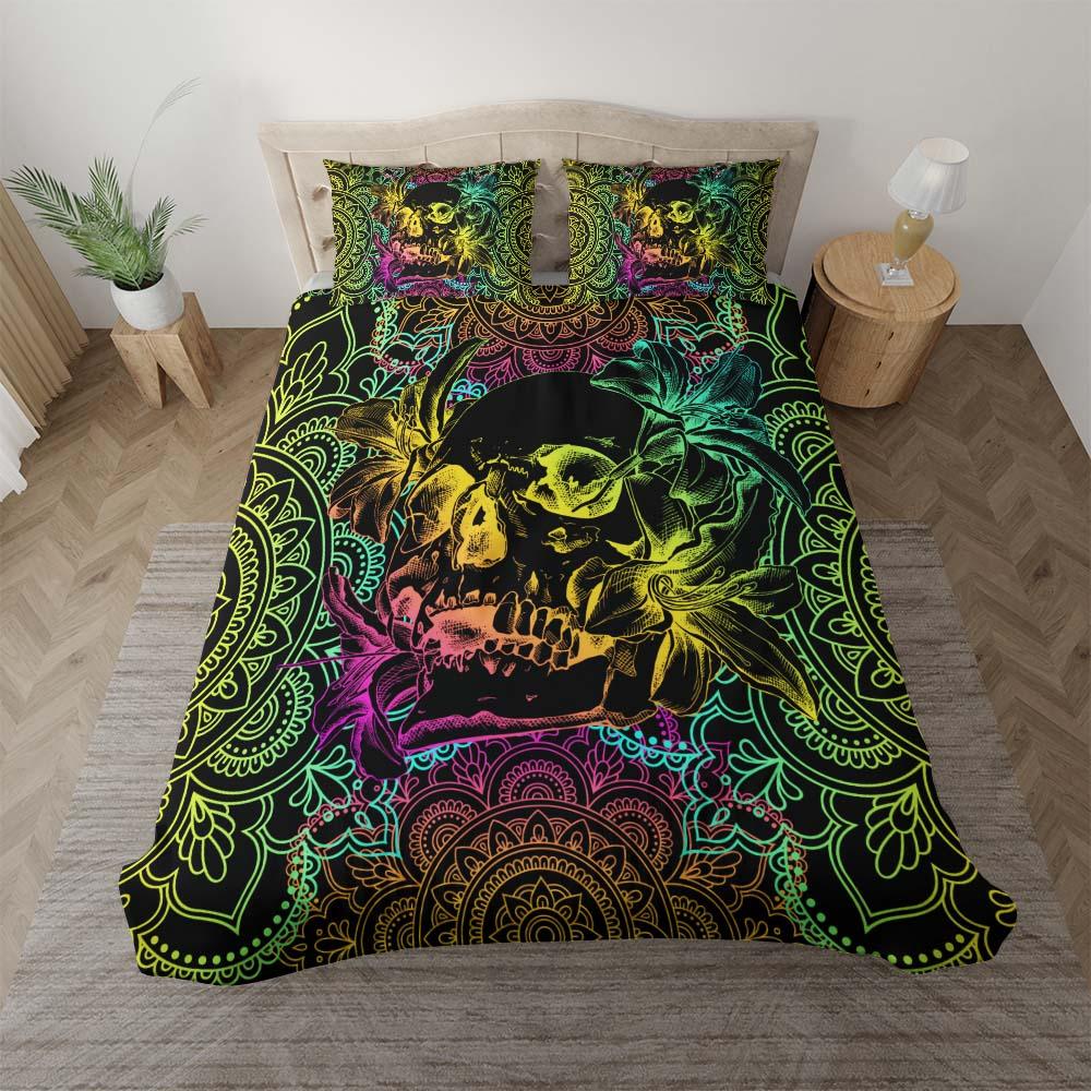 Colorful Mandala Skull Lily Duvet Cover Set - Wonder Skull