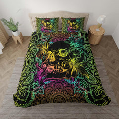 Colorful Mandala Skull Lily Duvet Cover Set - Wonder Skull