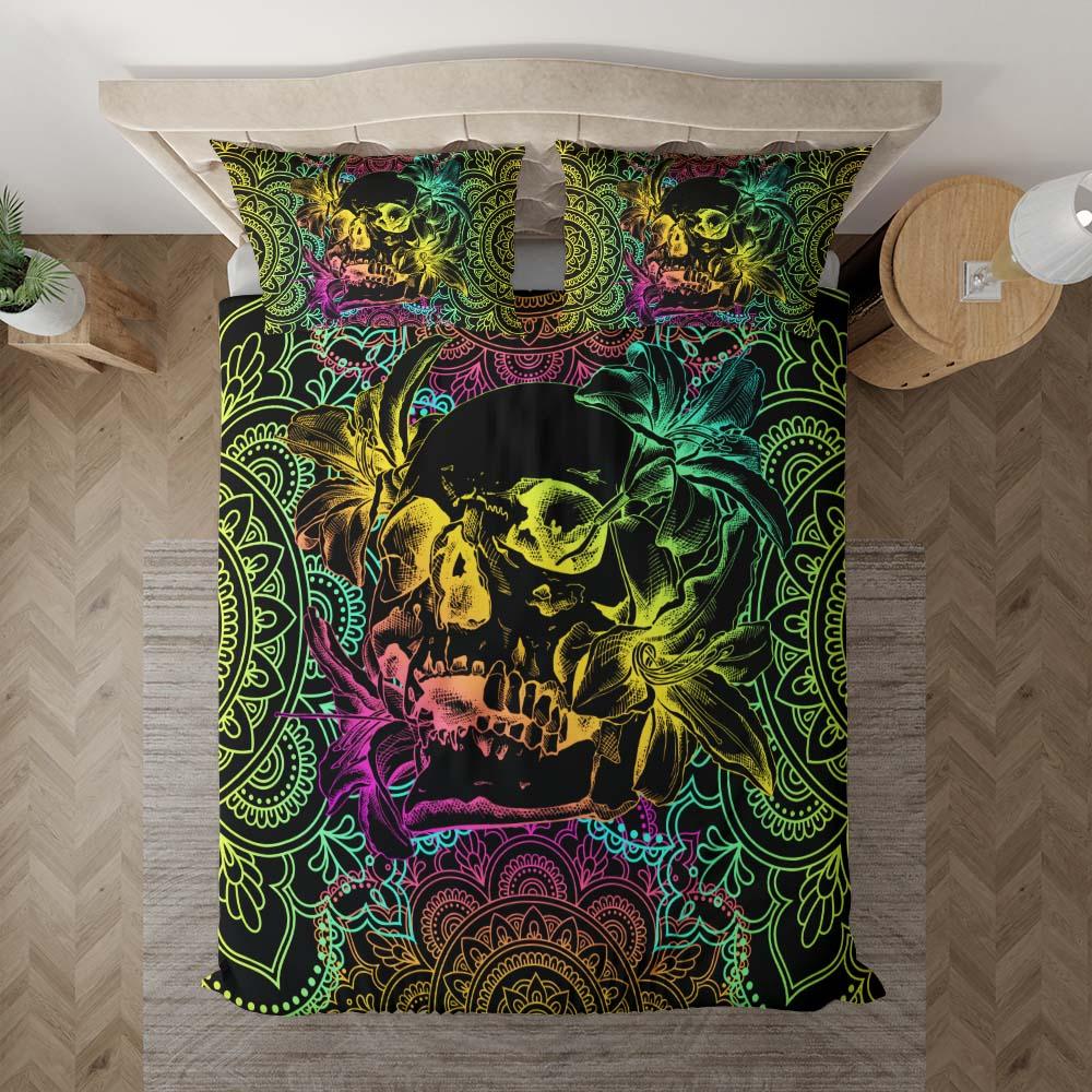 Colorful Mandala Skull Lily Duvet Cover Set - Wonder Skull