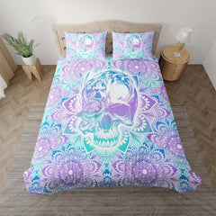 Colorful Mandala Skull With Flower Duvet Cover Set - Wonder Skull