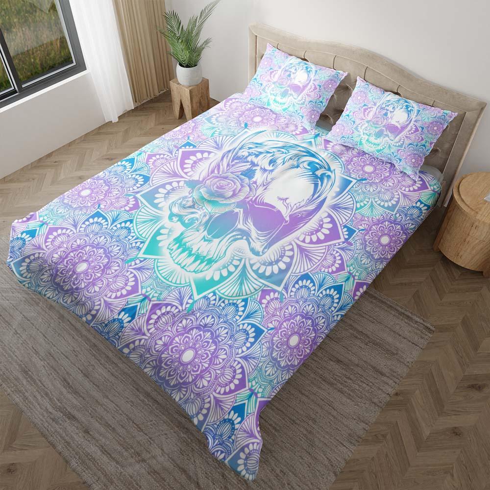 Colorful Mandala Skull With Flower Duvet Cover Set - Wonder Skull