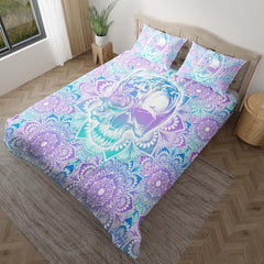 Colorful Mandala Skull With Flower Duvet Cover Set - Wonder Skull