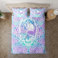 Colorful Mandala Skull With Flower Duvet Cover Set - Wonder Skull