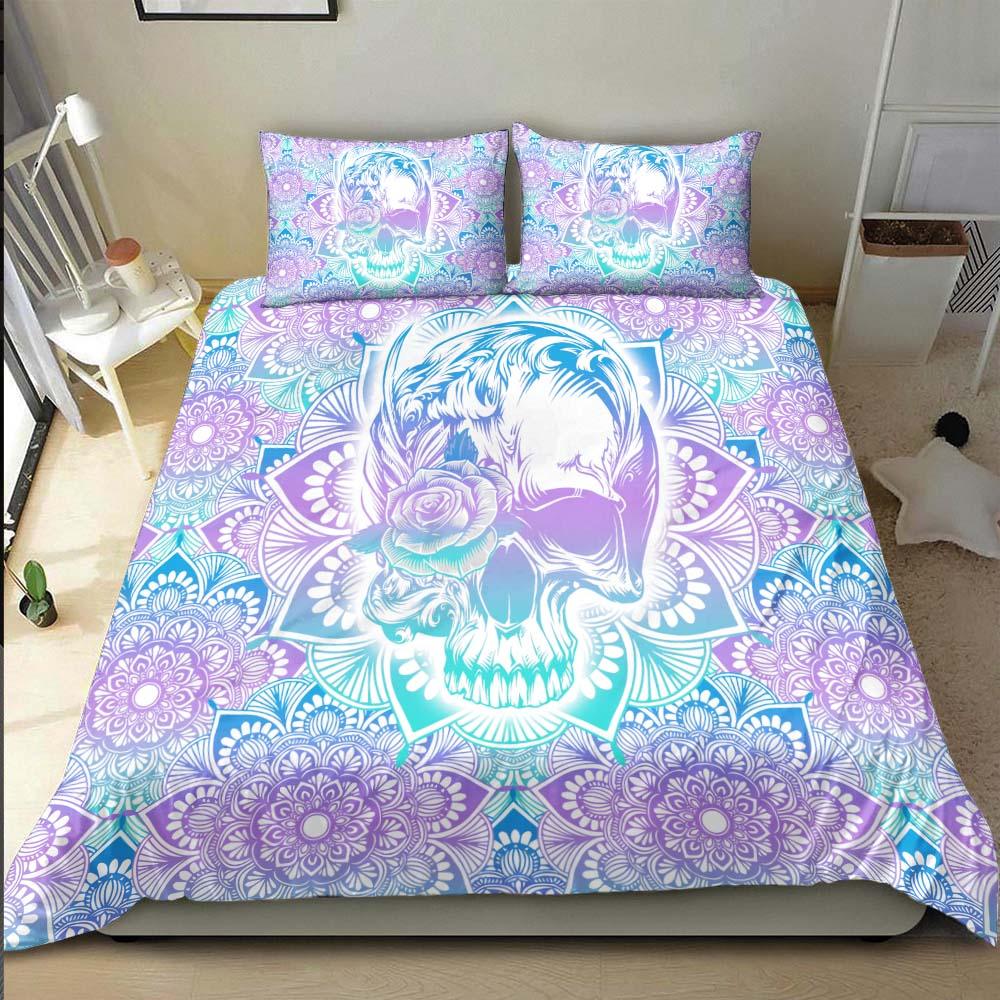 Colorful Mandala Skull With Flower Duvet Cover Set - Wonder Skull