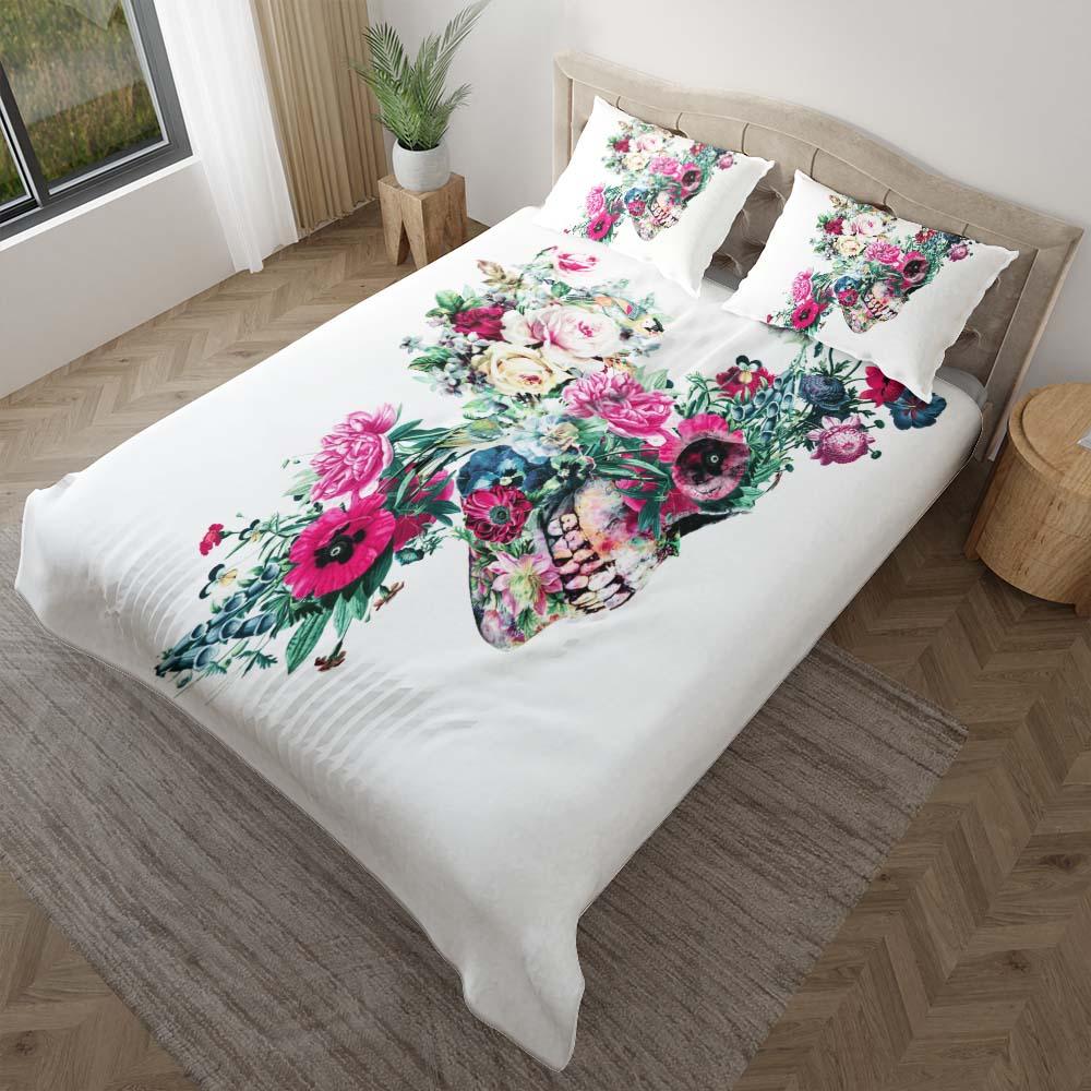 Colorful Skeleton Flower Duvet Cover Set - Wonder Skull