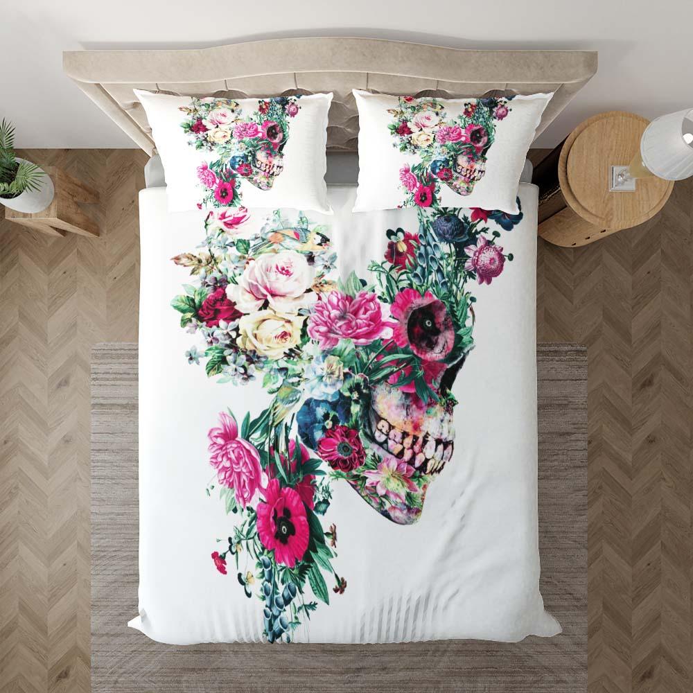Colorful Skeleton Flower Duvet Cover Set - Wonder Skull