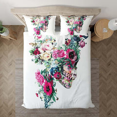 Colorful Skeleton Flower Duvet Cover Set - Wonder Skull