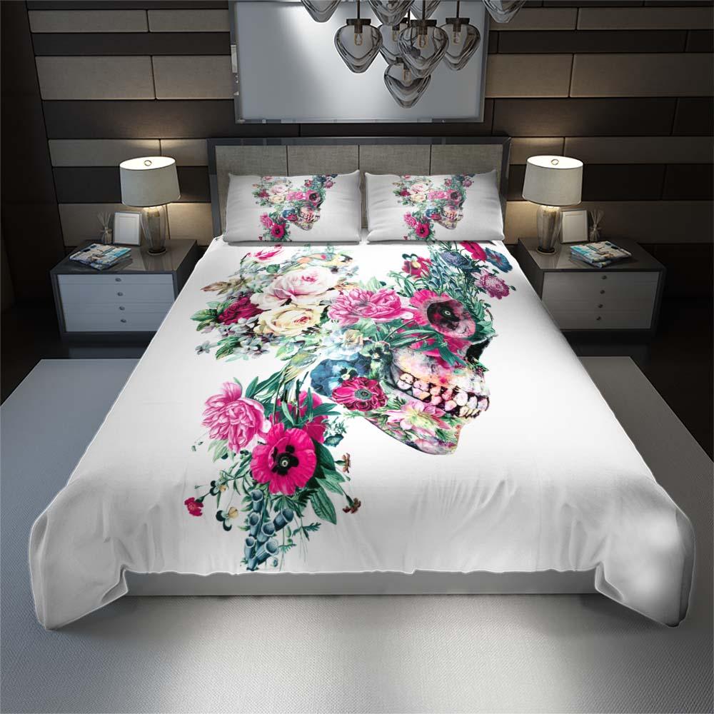Colorful Skeleton Flower Duvet Cover Set - Wonder Skull