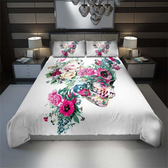 Colorful Skeleton Flower Duvet Cover Set - Wonder Skull