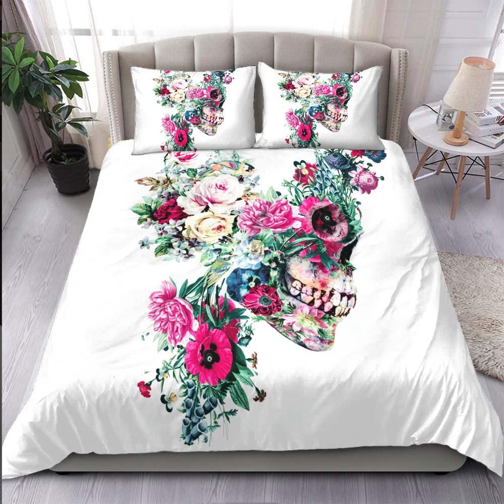 Colorful Skeleton Flower Duvet Cover Set - Wonder Skull