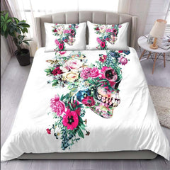 Colorful Skeleton Flower Duvet Cover Set - Wonder Skull