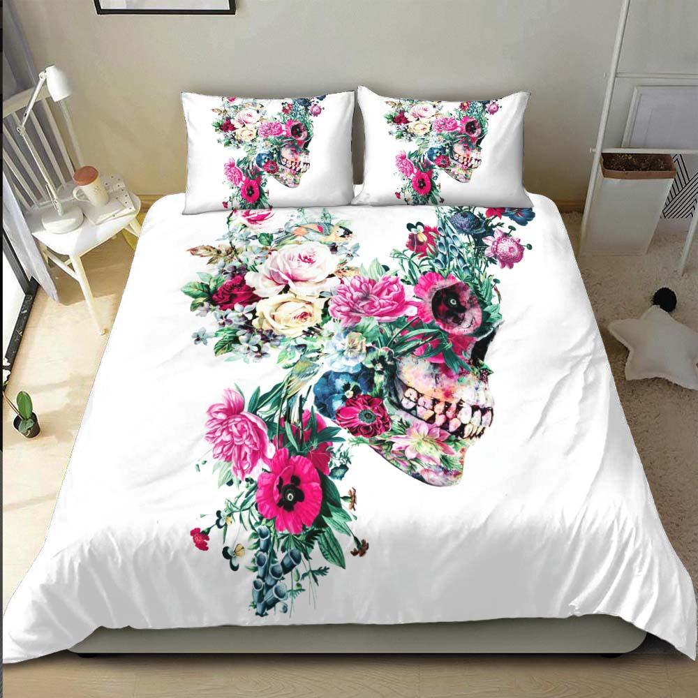 Colorful Skeleton Flower Duvet Cover Set - Wonder Skull