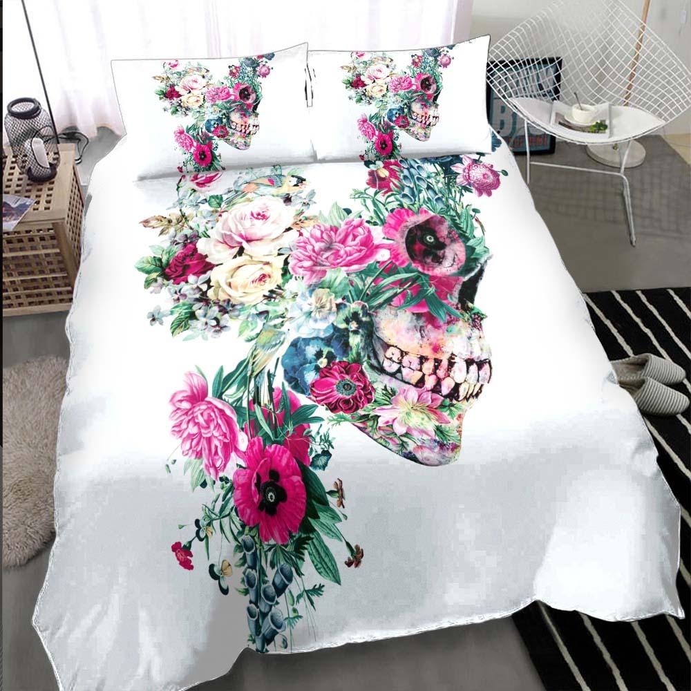 Colorful Skeleton Flower Duvet Cover Set - Wonder Skull