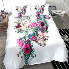 Colorful Skeleton Flower Duvet Cover Set - Wonder Skull