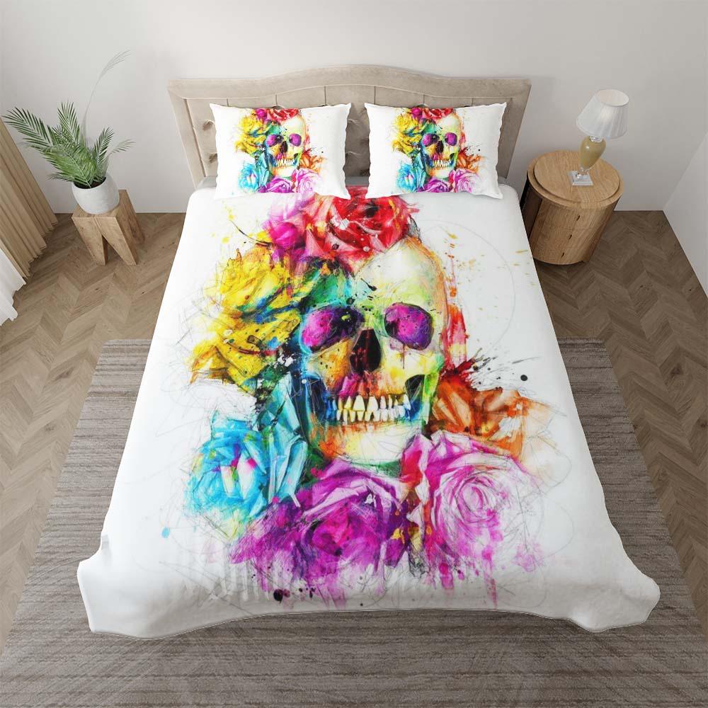 Galaxy Flowers Skull Pattern Duvet Cover Set - Wonder Skull
