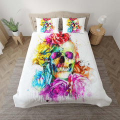 Galaxy Flowers Skull Pattern Duvet Cover Set - Wonder Skull