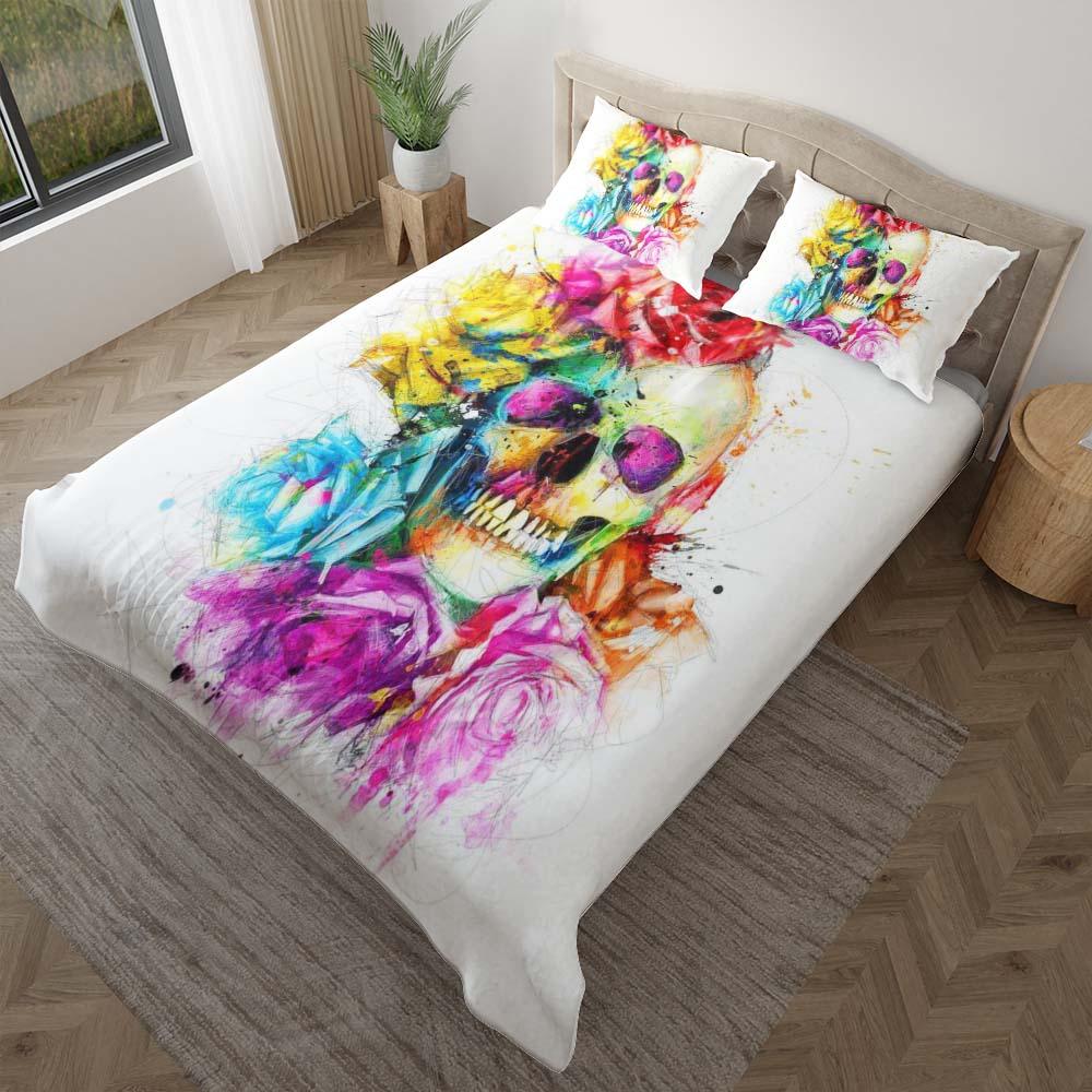 Galaxy Flowers Skull Pattern Duvet Cover Set - Wonder Skull
