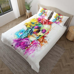 Galaxy Flowers Skull Pattern Duvet Cover Set - Wonder Skull